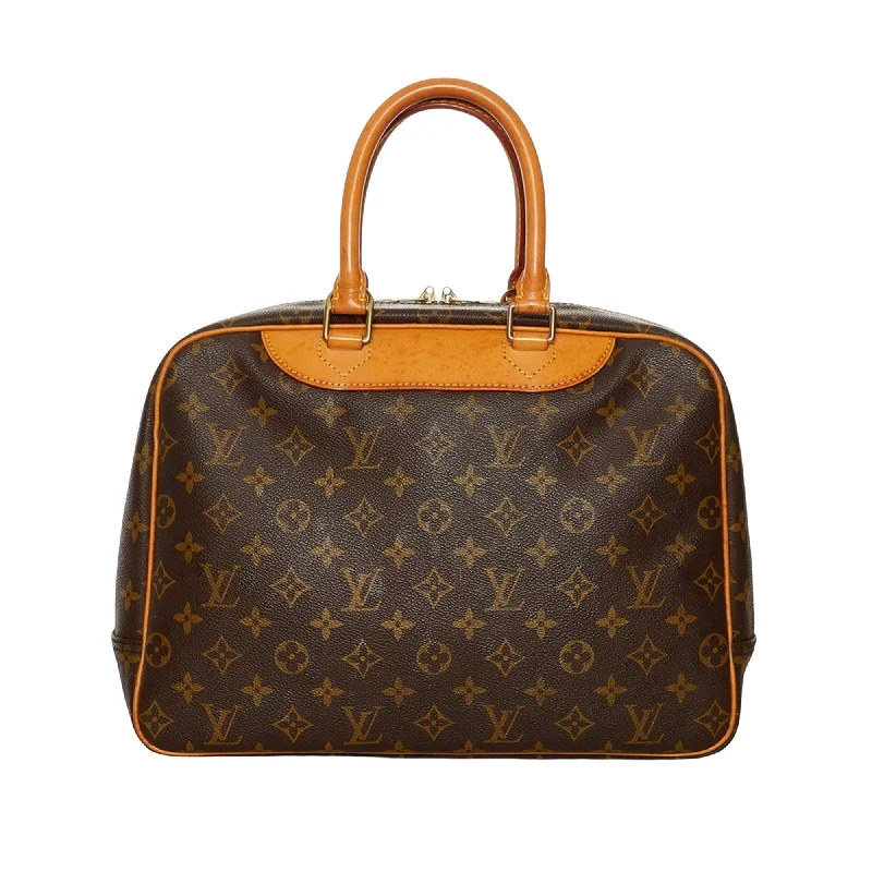 Louis Vuitton tote bags with a printed LV logo on the front for brand visibilityLouis Vuitton Brown Canvas Deauville handbag bag