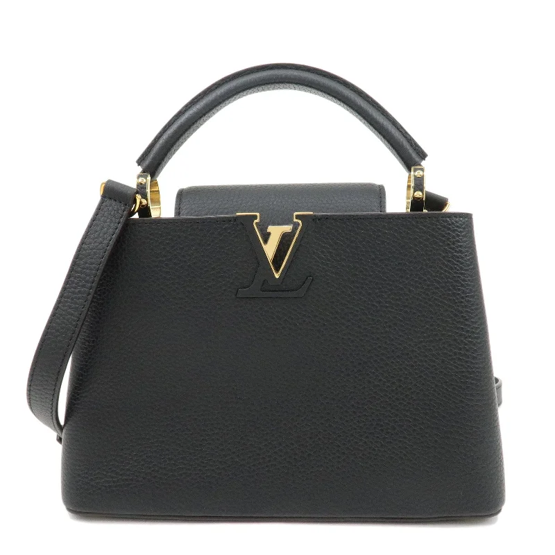 Louis Vuitton bags with a snap - button closure and a decorative charm for styleLouis Vuitton Capucines BB Taurillon Leather 2Way Bag Noir M94755