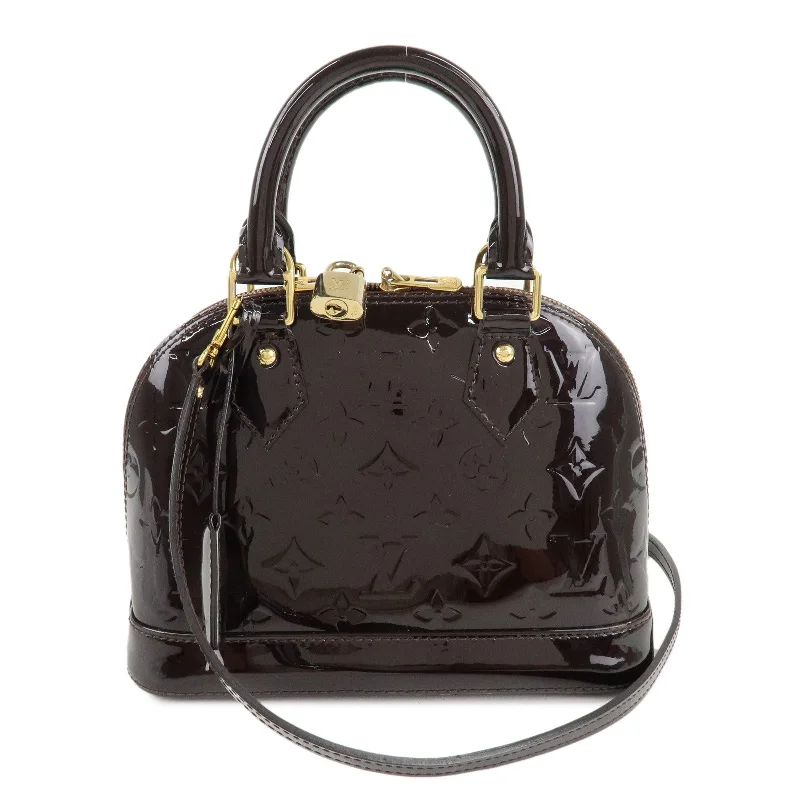 Ladies Louis Vuitton Capucines bags with a detachable shoulder strapLouis Vuitton Monogram Vernis Alma BB Amarante Hand Bag M91678