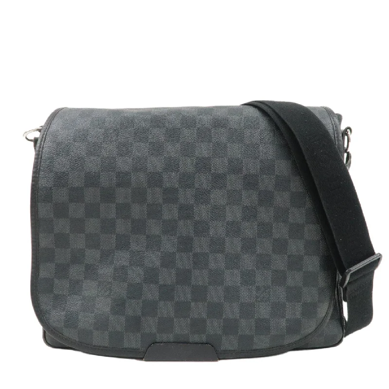 Louis Vuitton bags with a snap - button closure and a decorative charm for styleLouis Vuitton Damier Graphit Daniel MM Shoulder Bag N58029