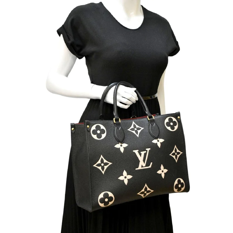 LOUIS VUITTON Onthego MM Giant Monogram Leather Tote Bag Black/Bicolor