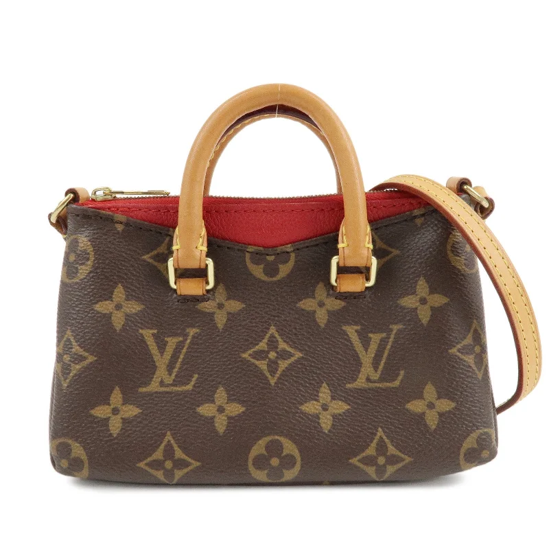 Louis Vuitton crossbody bags in a bold red color for a statementLouis Vuitton Nano Pallas Shoulder Bag Brown Cerise M61254