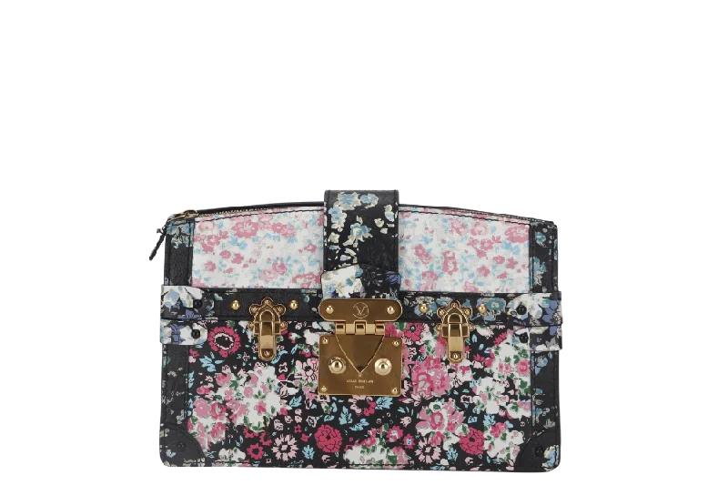 Louis Vuitton Alma bags with a detachable shoulder strap for versatilityLOUIS VUITTON TRUNK CLUTCH LIBERTY ROSE CALF LEATHER WITH STRAP WITH DUST COVER AND BOX