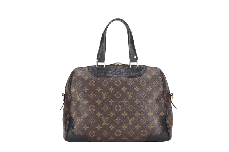 Louis Vuitton handbags with a back - zip pocket for storing valuablesLOUIS VUITTON M50058 RETIRO BLACK LEATHER MONOGRAM CANVAS GOLD HARDWARE WITH STRAP