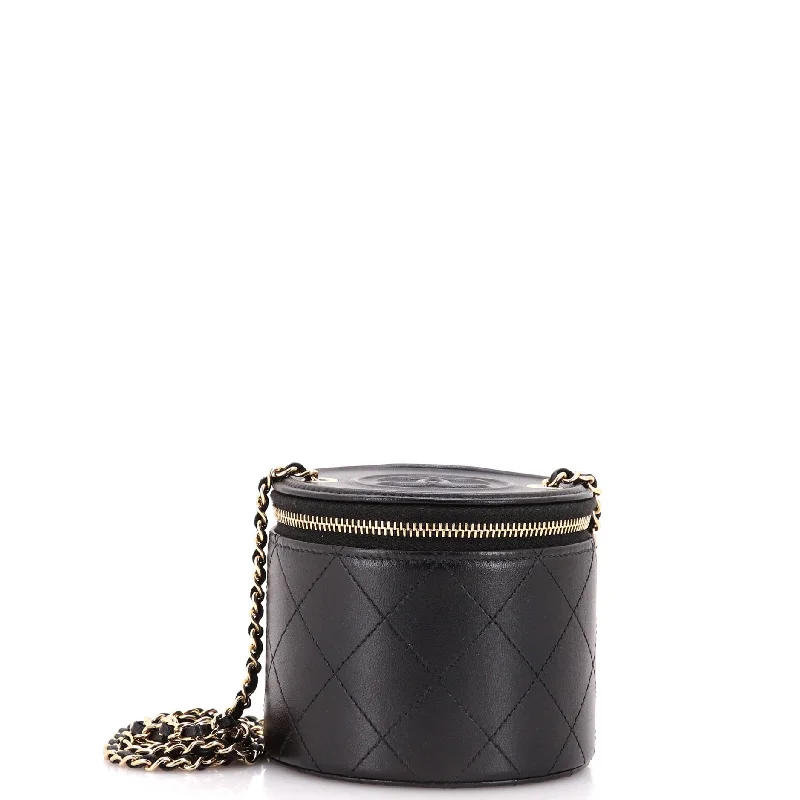 CC Round Vanity Case with Chain Quilted Lambskin Mini