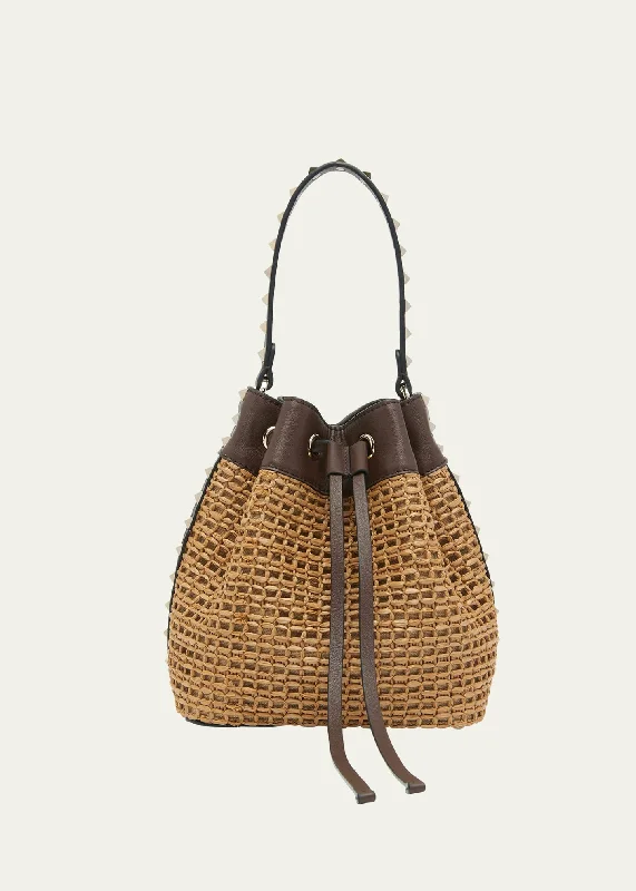 Rockstud Woven Leather Bucket Bag