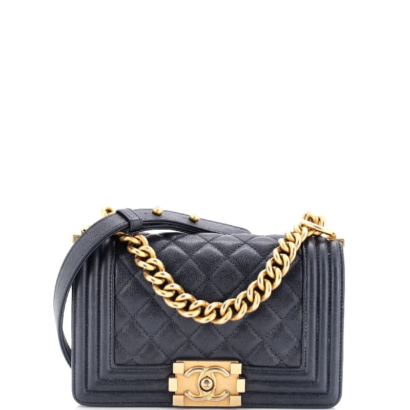 Boy Flap Bag Quilted Caviar Small