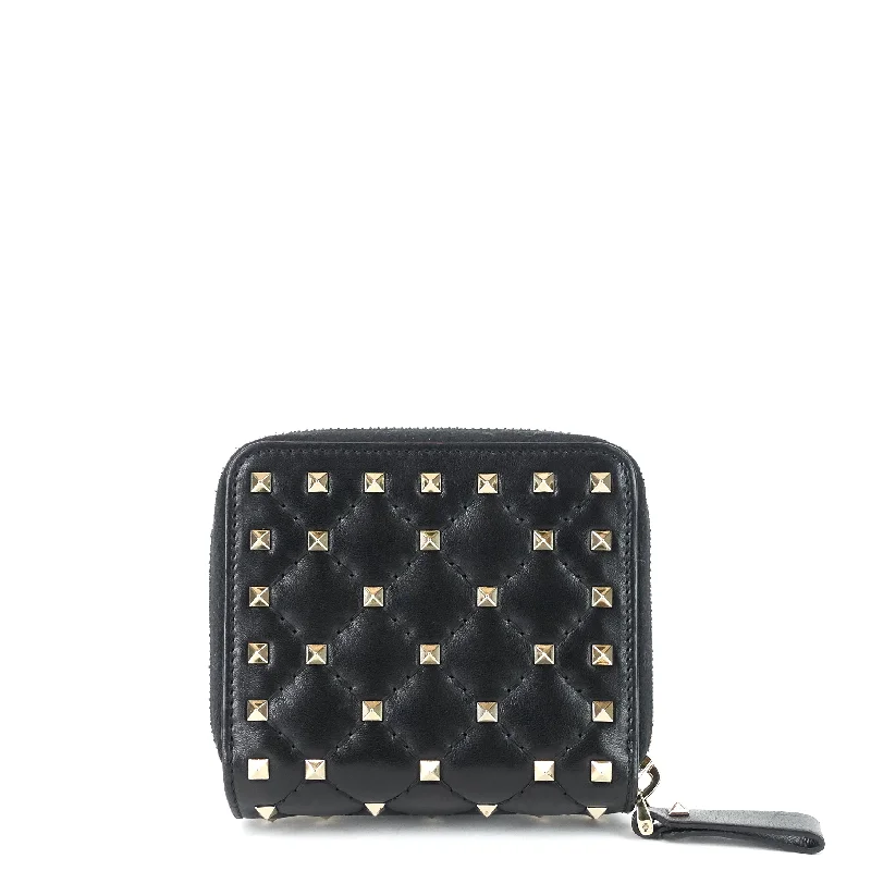 Rockstud Spike Compact Lambskin Leather Wallet