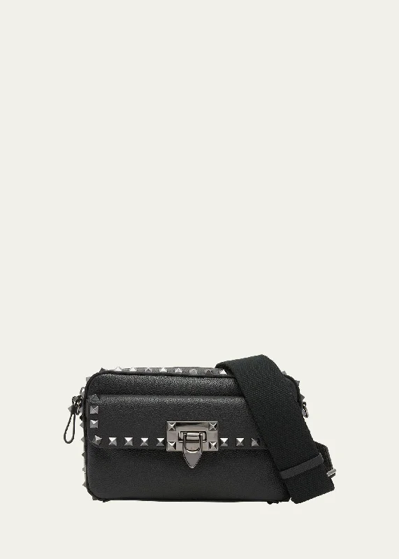 Small Rockstud Grainy Leather Hobo Bag