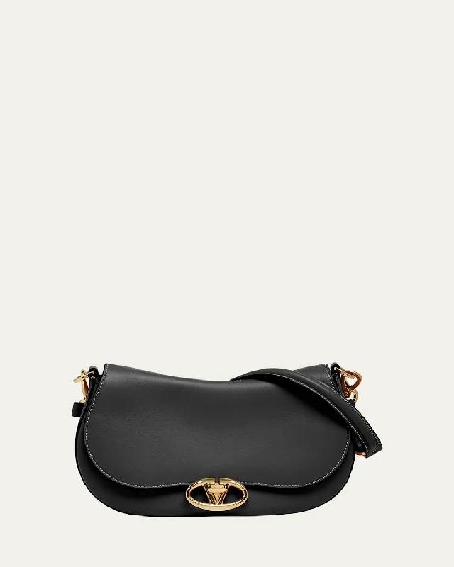 VLOGO Large Flap Leather Shoulder Bag