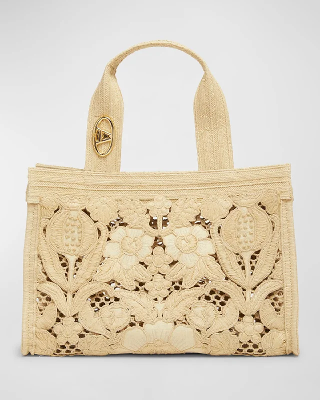 Medium Resort Flower Raffia Tote Bag