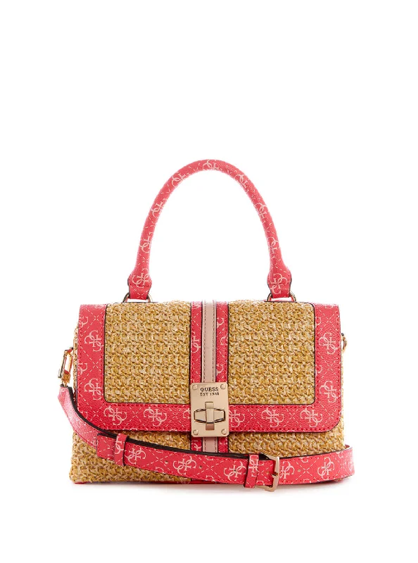 Guess bags for work and office wearPink Multi Logo Kasinta Raffia Satchel Bag