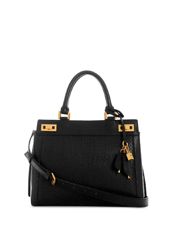 Guess bags available in a variety of shapes and sizesBlack Katey Perf Satchel Bag