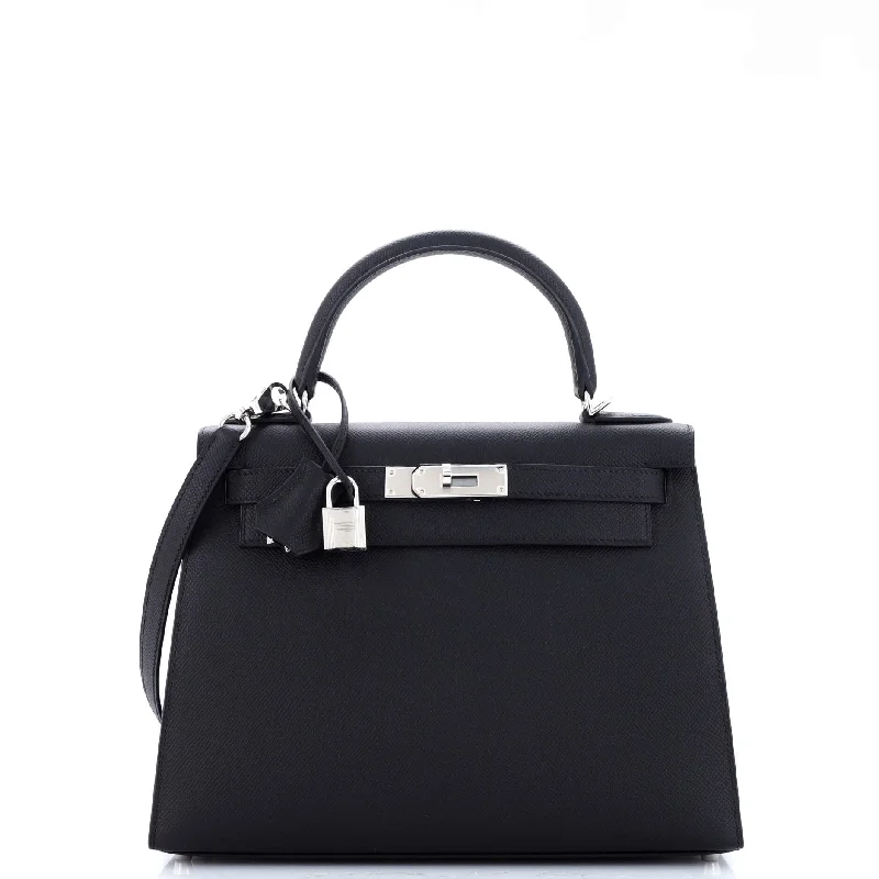 Kelly Handbag Noir Epsom with Palladium Hardware 28