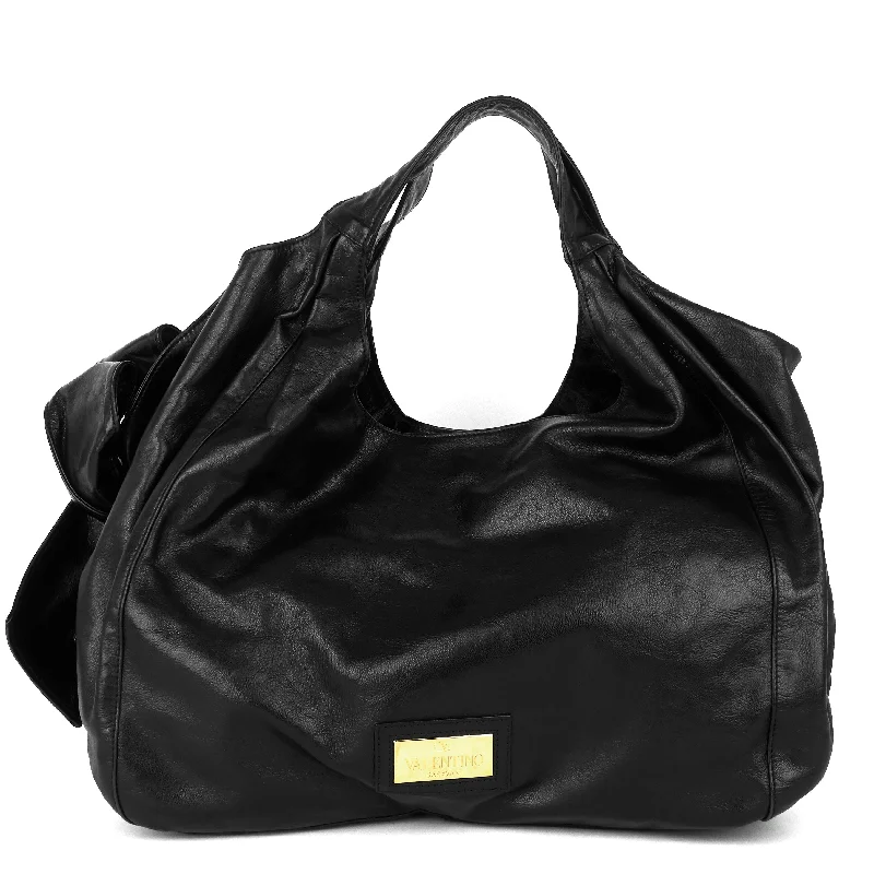 Nuage Bow Crinkled Leather Hobo Bag