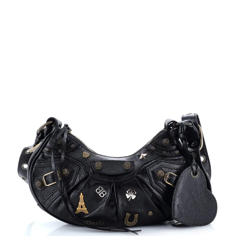 Le Cagole Giant Studs Shoulder Bag Pin Embellished Leather XS