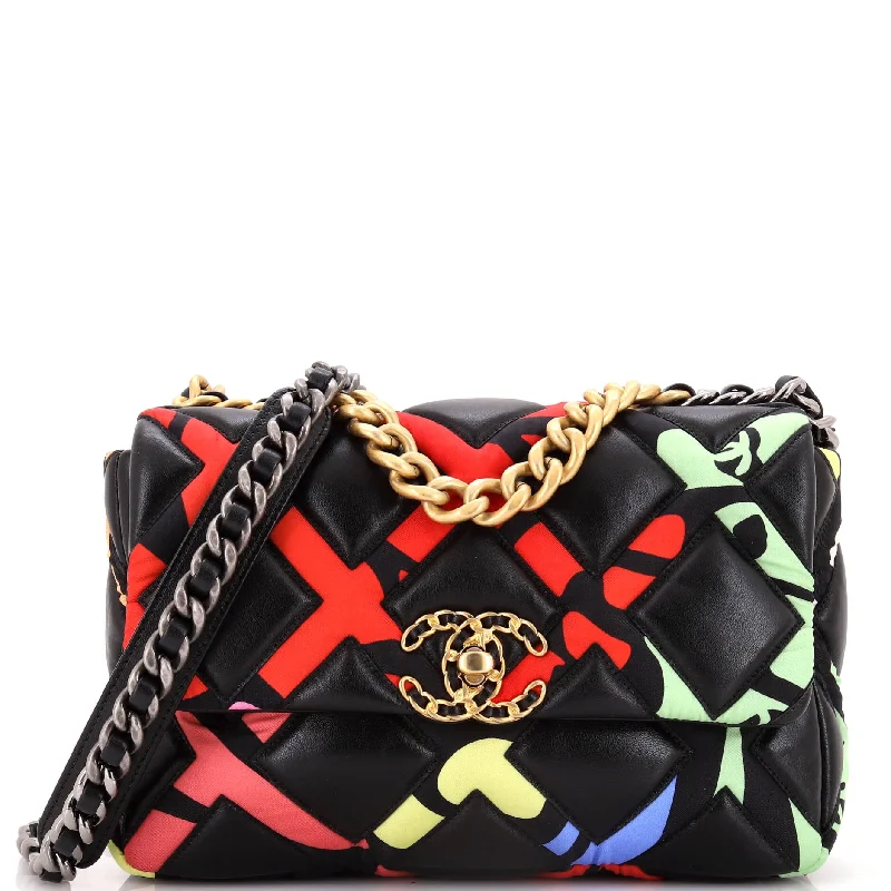 19 Flap Bag Quilted Lambskin and Printed Silk Medium