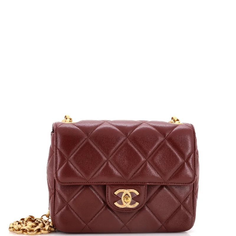 Oval Charm Square Flap Bag Quilted Lambskin Mini