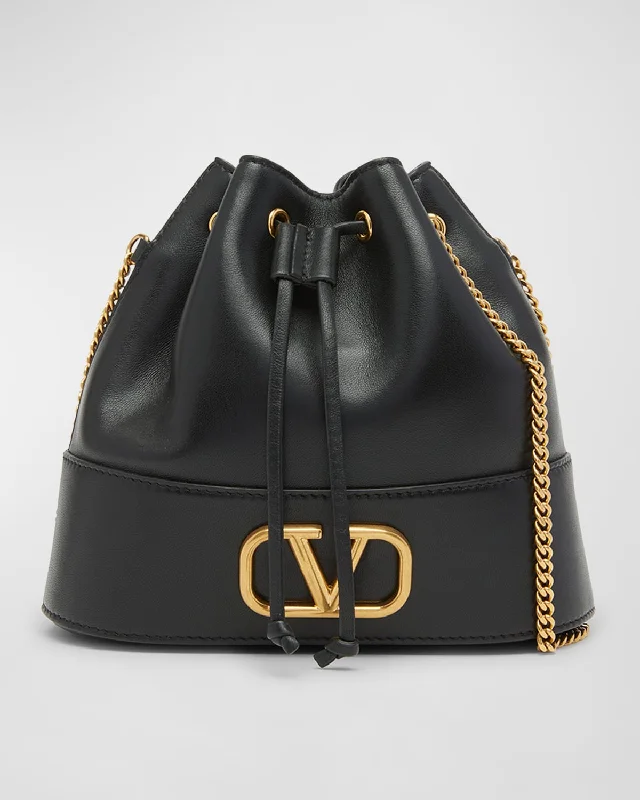 VLOGO Drawstring Leather Chain Bucket Bag