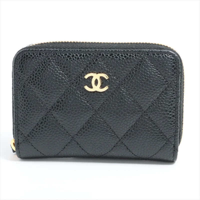 Chanel Matelasse Black Caviarskin Zip Purse Coin Case Black - Microchipped