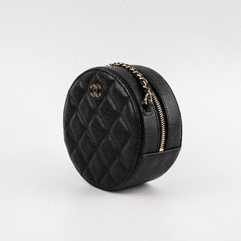 Chanel Mini Round Caviar Crossbody Bag Black