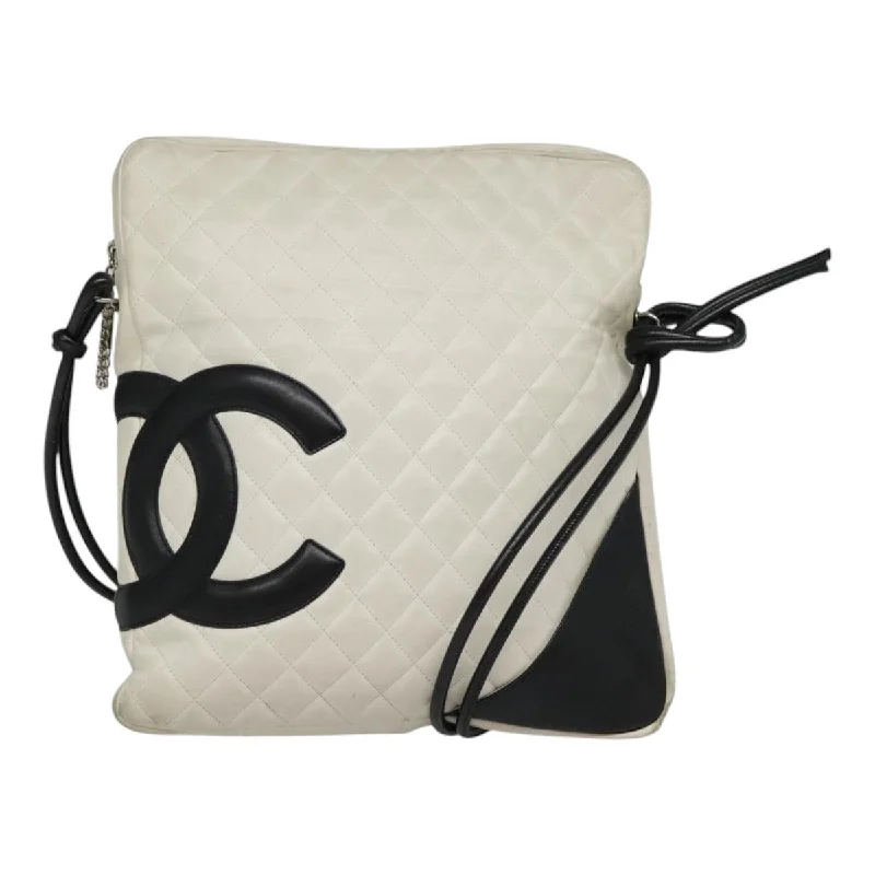 CHANEL Cambon Line Matelasse Shoulder Bag Leather White Silver CC  bs18413