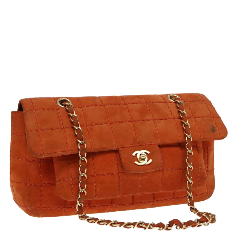 CHANEL Choco Bar Chain Shoulder Bag Suede Gold Orange CC  bs18325