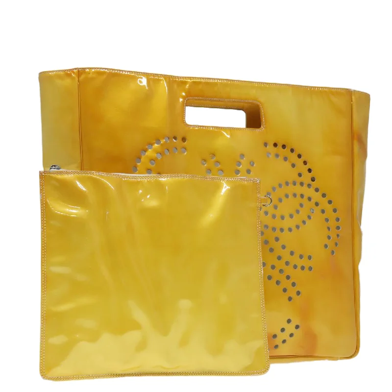 CHANEL COCO Mark Hand Bag Patent leather Yellow CC  bs18402