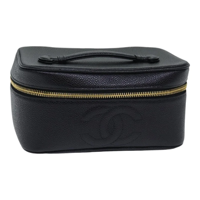 CHANEL COCO Mark vanity Pouch Caviar Skin Black Gold CC  bs18099