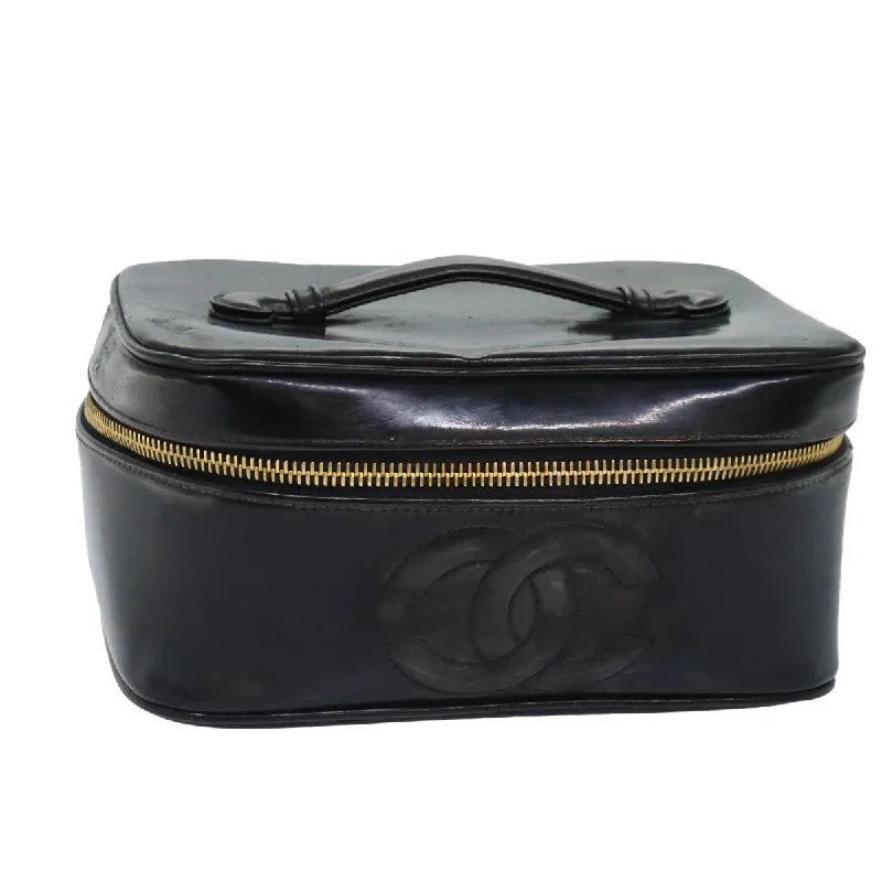 CHANEL COCO Mark Vanity Pouch Patent leather Black Gold CC  bs18347