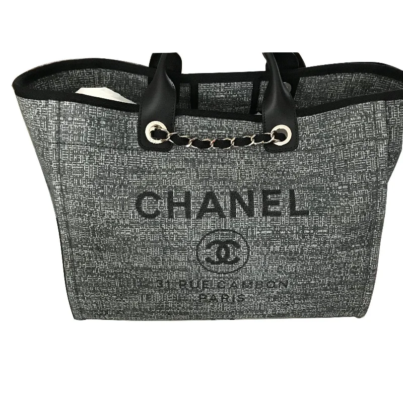 Chanel Deauville Fabric Tote Dark Gray