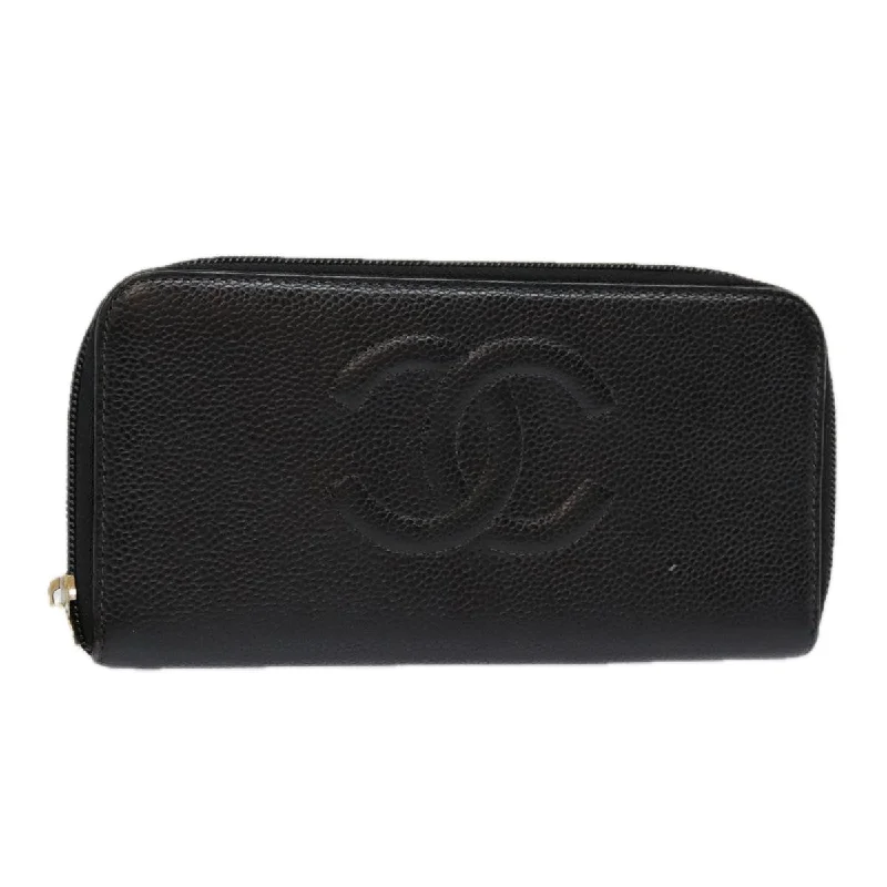 CHANEL Long Wallet Caviar Skin Black Gold CC  bs18828