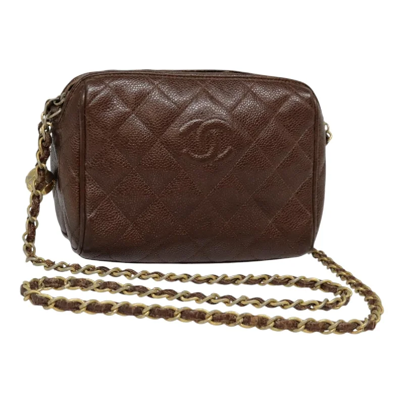 CHANEL Matelasse Chain Shoulder Bag Caviar Skin Brown Gold CC  bs18534