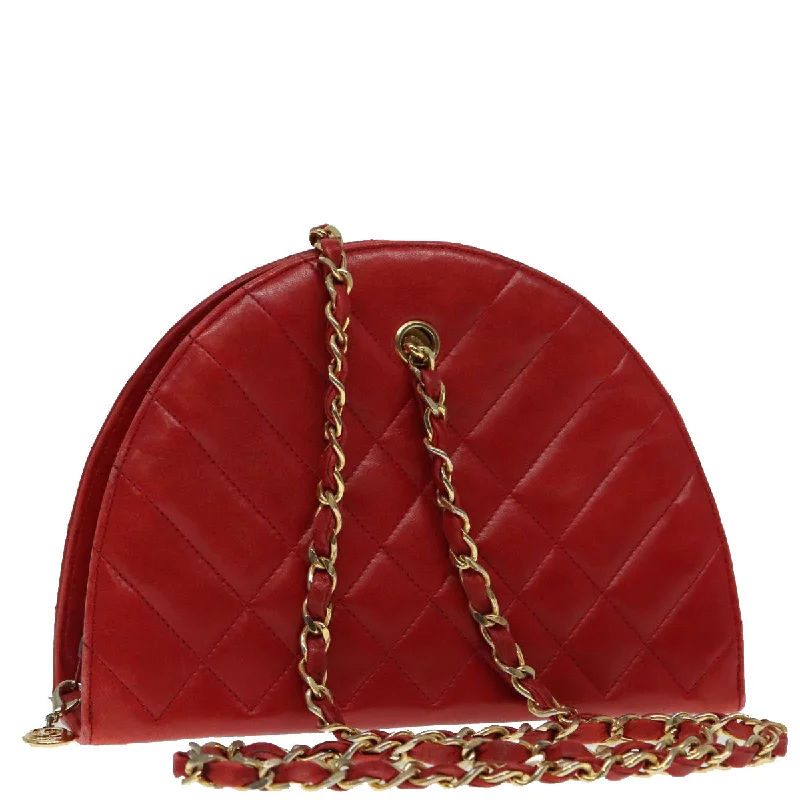 CHANEL Matelasse Chain Shoulder Bag Lamb Skin Gold Red CC  bs18461