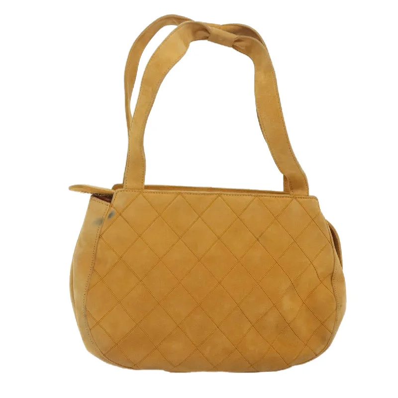 CHANEL Matelasse Hand Bag Suede Yellow CC  90853