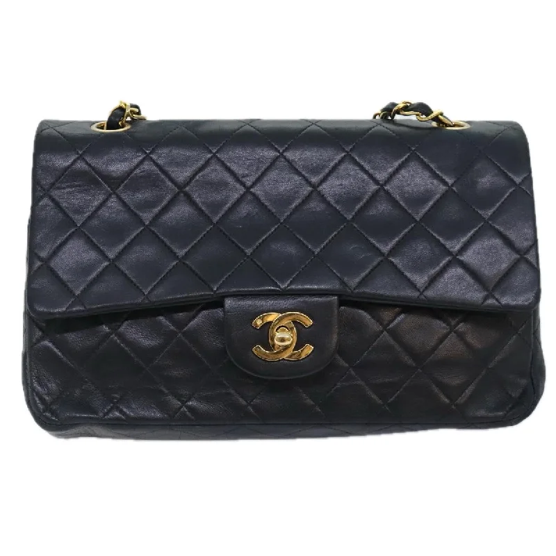 CHANEL Matelasse Turn Lock Chain Shoulder Bag Lamb Skin Black CC  yk15263A