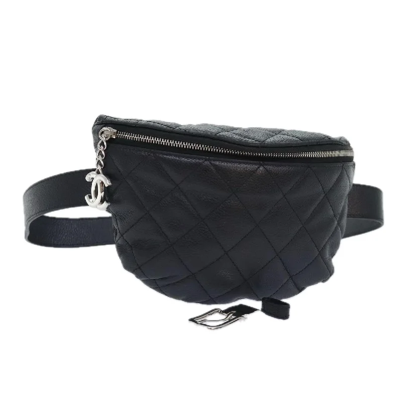 CHANEL Matelasse Waist bag Caviar Skin Black Silver CC  yk15369