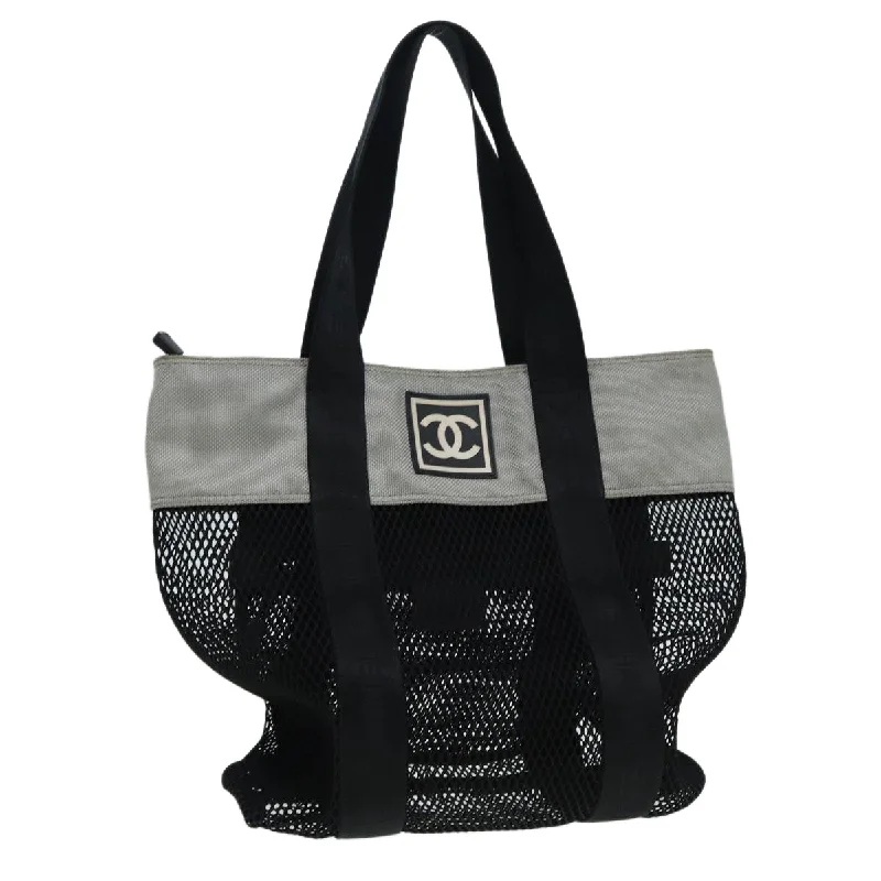 CHANEL Sports Tote Bag Nylon Black Gray CC  yk14152