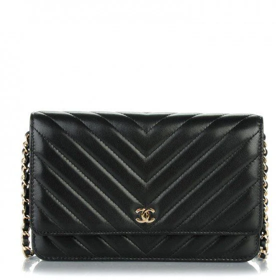 Chanel Wallet On Chain – WOC Chevron Lambskin Black Silver-Toned