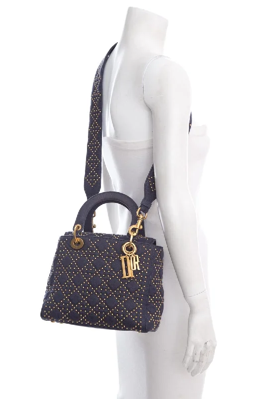 Dior Denim & Gold Stud Lady Dior HandBag