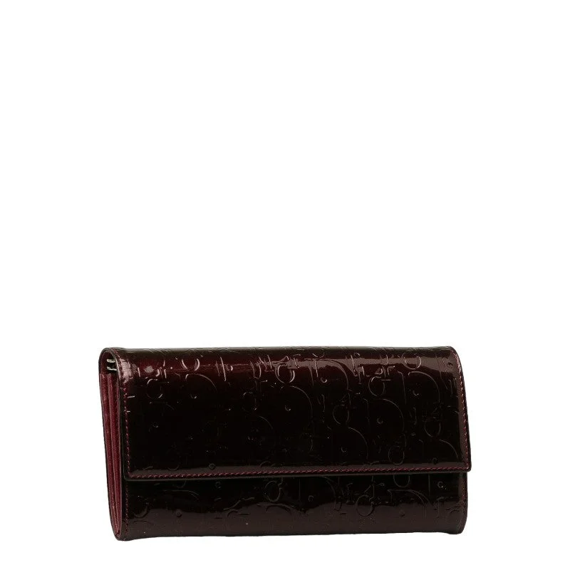 Dior Dior Long Wallet Enamel Bordeaux Wine Red