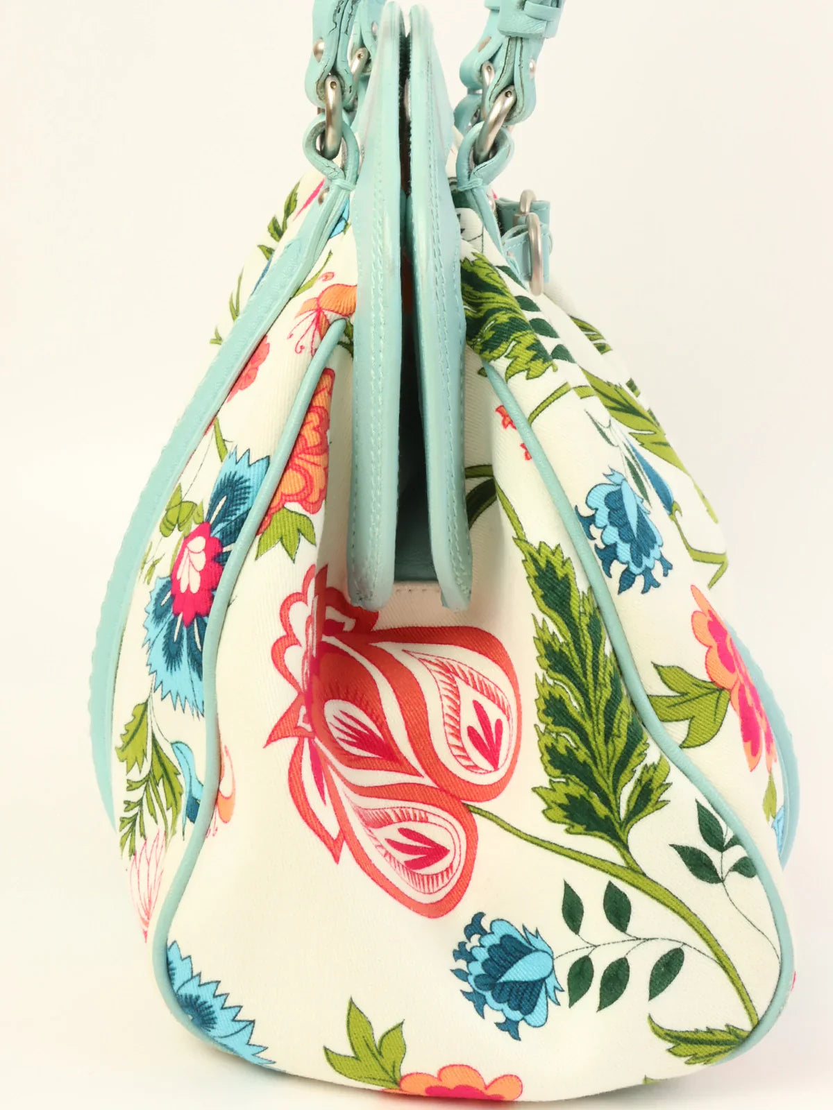 DIOR Flower Pattern Logo Plate Top Handle Bag Ice Blue/Multi