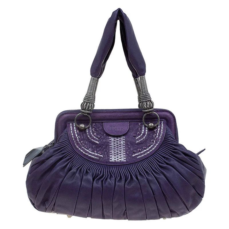 DIOR Purple Pleated Leather Plisse Satchel