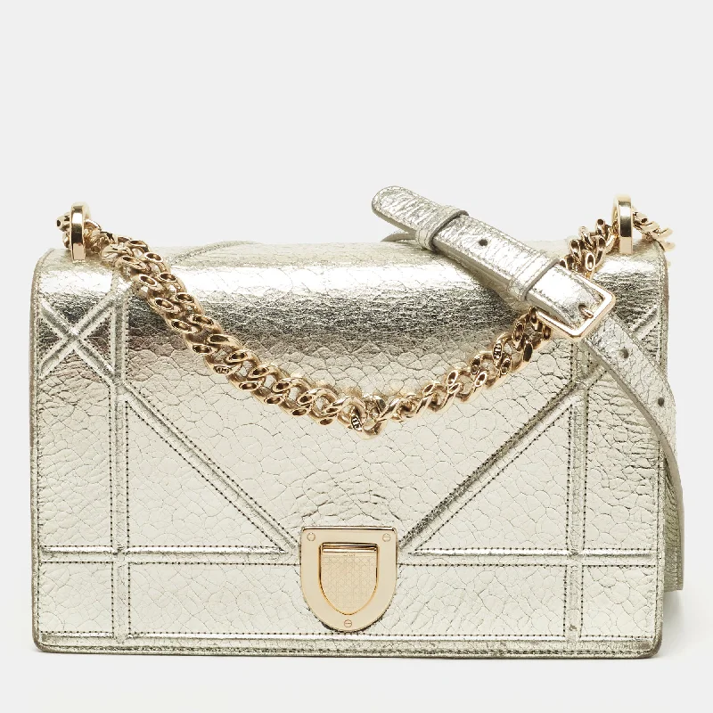 DIOR Silver Leather Medium ama Flap Shoulder Bag