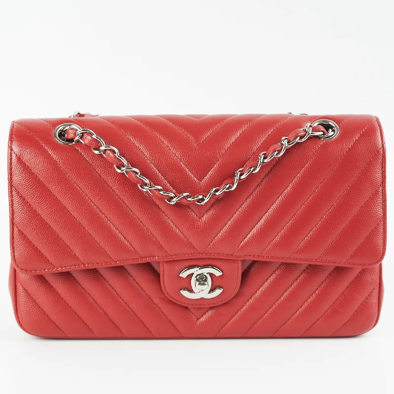 ITEM 27 - Chanel Chevron Classic Medium Large Flap Red 16S